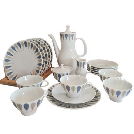 Thomas Чайный фарфоровый набор "Листья" в зелено-синих тонах, Германия, 1960-70гг.