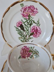 St. BAVARIA Винтажное Чайное трио &quot;Розовые гвоздики&quot; с позолотой Германия, 1960-70гг.