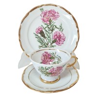 St. BAVARIA Винтажное Чайное трио "Розовые гвоздики" с позолотой Германия, 1960-70гг.
