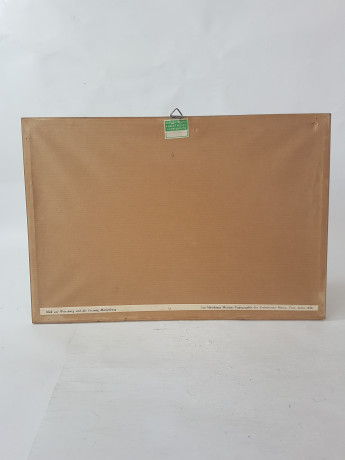 Картина винтажная "Вид на Вюрцбург и крепость Мариенберг", переплетная мастерская Альберт Вюрх Людвигсбург, 27,5 x 19 см, деревянная рама, Германия, 1950-60гг.