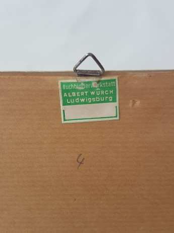 Картина винтажная "Вид на Вюрцбург и крепость Мариенберг", переплетная мастерская Альберт Вюрх Людвигсбург, 27,5 x 19 см, деревянная рама, Германия, 1950-60гг.