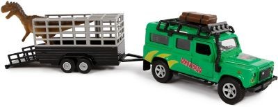 Van Manen Kids Globe Land Rover Fahrzeug mit Dino auf Anhanger (die cast Автомобиль Kids Globe Land Rover с динозавром на прицепе (литье под давлением)
