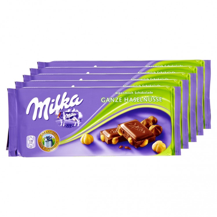 Milka (Милка) Ganze Haselnusse 5 шт. по 100 г Упаковка 500 г Milka (Милка) Ganze Haselnusse 5 шт. по 100 г Упаковка 500 г