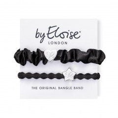 byEloise Silver Heart Silk Scrunchie Black and Silver Star Black 1 Stk. Шелковая резинка для волос Silver Heart Black и Silver Star Black