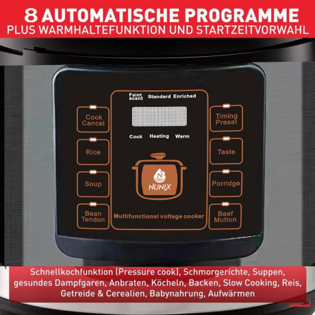 Mutoy Mutoy Reiskocher Digitaler Reiskocher mit Dampfgarer weiss,Multikocher 6 Liter, 1000,00 W, Schnellkochtopf,Warmhaltefunktion, Timer,8 Automatische Programme Рисоварка Mutoy, цифровая рисоварка с пароваркой, белая, мультиварка 6 литров, 1000,00 Вт,