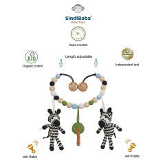 SindiBaba® Kinderwagenkette Zebra STRIPEY gehakelt mit Rasseln Коляска-цепочка зебра ПОЛОСКА связана крючком с погремушками