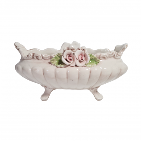 Фруктовница винтажная Bassano большая, на ножках, украшенная цветами, керамика, 22 х 10.5 см, Италия, 1960-70гг.