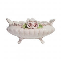 Фруктовница винтажная Bassano большая, на ножках, украшенная цветами, керамика, 22 х 10.5 см, Италия, 1960-70гг.