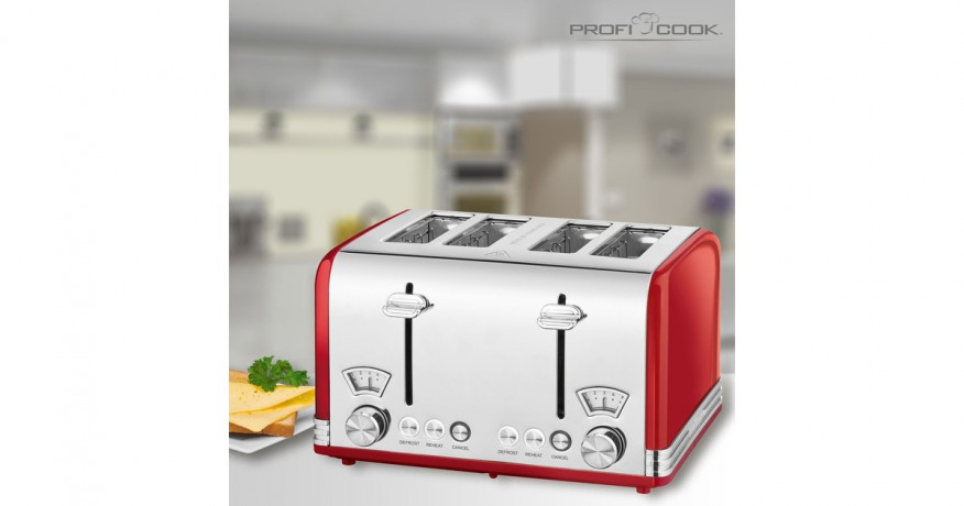 ProfiCook ProfiCook Toaster Vintage PC-TA 1194 rot/chrom, 1.630 Watt, fur 4 Scheiben Toast rot/chrom Тостер ProfiCook Vintage PC-TA 1194 красный/хром, 1630 Вт, на 4 ломтика тостов