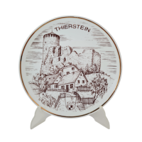 Декоративная тарелка винтажная Wundsiedel Bavaria, белый фарфор с изображением г. Тирштайна в коричневых тонах, 25 x 3,5, Германия, 1960-70гг.