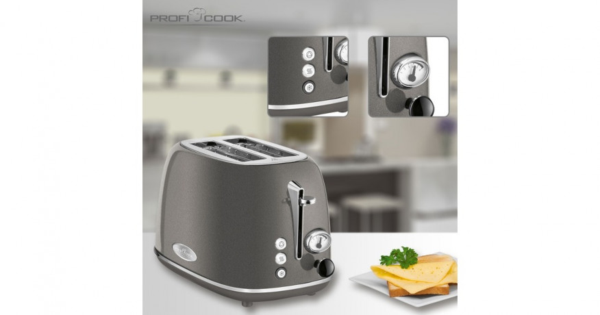 ProfiCook ProfiCook Toaster Vintage PC-TA 1193 anthrazit/chrom, 815 Watt, fur 2 Scheiben Toast anthrazit/chrom Тостер ProfiCook Vintage PC-TA 1193 антрацит/хром, 815 Вт, на 2 ломтика тостов