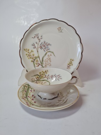 Rherinnfale Bavaria Чайное трио "Ветка мимозы", позолота, ручная роспись, Германия, 1960-70гг.