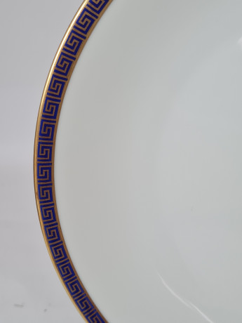 Набор тарелок винтажных PMR Jager & Co Bavaria, белый фарфор с золотисто-голубым узором, 6 шт х 24 x 2,5см, Германия, 1960-70гг.