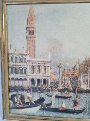 Картина винтажная W.Welker Heidelberg "Вид на Дворец дожей в Венеции", деревянная рама, 40,5 x 25,5 см, Германия, 1960-1970гг.