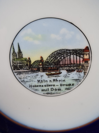 Тарелка винтажная PM "Мост в Кельне", фарфор, 15.5 см, Германия, 1960-70гг.
