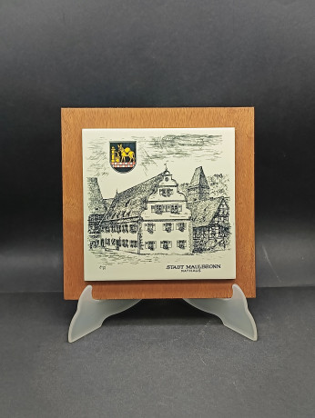 Панно декоративное винтажное Rupo "Ратуша в Маульбронне", керамич.плитка/дерево, 19 х 19 см, Германия, 1970-90гг.