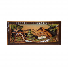 Картина винтажная объемная Ruks &quot;Дом с водяным колесом&quot;, ручная работа, дерево, элемент музыкальной шкатулки, 55 x 25 см, Германия, 1960-1970гг.