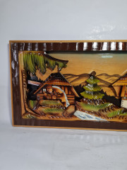 Картина винтажная объемная Ruks &quot;Дом с водяным колесом&quot;, ручная работа, дерево, элемент музыкальной шкатулки, 55 x 25 см, Германия, 1960-1970гг.