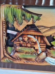 Картина винтажная объемная Ruks &quot;Дом с водяным колесом&quot;, ручная работа, дерево, элемент музыкальной шкатулки, 55 x 25 см, Германия, 1960-1970гг.