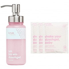 FUTURE STORIES Vorteilskit 3er Set Duschgel Pulver Kokos &amp; Tonka inkl. Pumpspender  Набор Advantage Kit из 3 гелей для душа в виде порошка кокоса и бобов тонка, включая дозатор с помпой
