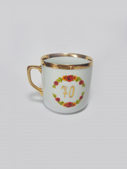 Royal Dux Bohemia Czechoslovakia Чашка с ручкой &quot;Красные маки&quot; с позолоченной цифрой 70, 9,5см x 12см, Чехословакия, 1960-70гг.