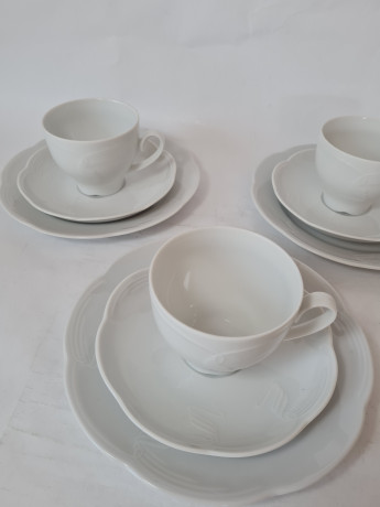 Набор посуды для кофе винтажный на 3 персоны Schumann, белый фарфор с фактурным узором, Германия, 1960-70гг.