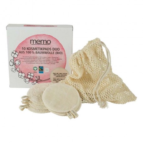 MEMO Baumwoll-Kosmetikpads 10er mit Waschebeutel Хлопковые косметические диски, 10 шт., с мешочком для стирки