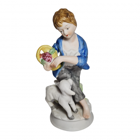 Статуэтка винтажная Marks & Rosenfeld "Мальчик с овечкой", фарфор, 19 см, Германия, 1960-70гг.