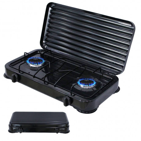 Mucola Mucola Gaskocher Campingkocher 2 flammig Gaskocher Camping Kochfeld Metall Gasbrenner, (1-St), Flamme stufenlos regulierbar durch Drehknopf Газовая плита Mucola, походная плита, 2 пламени, газовая плита, походная плита, металлическая газовая горел