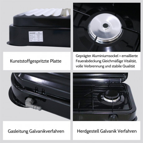 Mucola Mucola Gaskocher Campingkocher 2 flammig Gaskocher Camping Kochfeld Metall Gasbrenner, (1-St), Flamme stufenlos regulierbar durch Drehknopf Газовая плита Mucola, походная плита, 2 пламени, газовая плита, походная плита, металлическая газовая горел