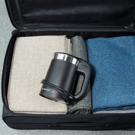 Navaris Navaris Reise-Wasserkocher, Edelstahl Reisewasserkocher 0,5L mit 2 Trinkbechern 16 x 11 x 17 cm Mini Reise-Wasserkocher 1100W fur Camping Reisekocher  Дорожный чайник Navaris, дорожный чайник из нержавеющей стали 0,5 л с 2 чашками для питья 16 x 1