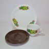 Чайное трио винтажное Mitterteich Bavaria, бело-коричневый фарфор с зеленым цветочным декором, 11 x 6,5 см / 14,5 см / 20 см, Германия, 1960-70гг. Чайное трио винтажное Mitterteich Bavaria, бело-коричневый фарфор с зеленым цветочным декором, 11 x 6,5 см / 14,5 см / 20 см, Германия, 1960-70гг.