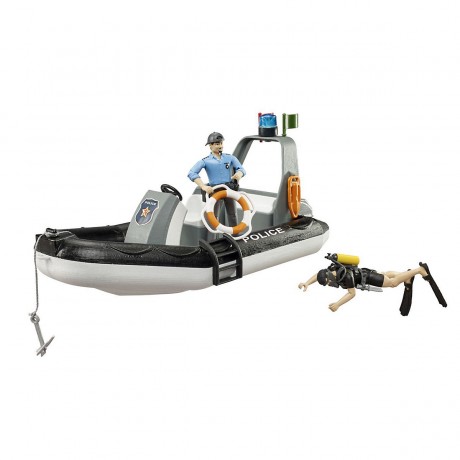 Bruder bworld Polizei Schlauchboot mit Licht und zwei Figuren Полицейская лодка bworld со светом и двумя фигурками
