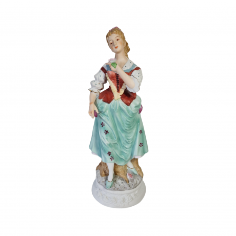 Статуэтка фарфоровая винтажная "Девушка с розой", 31 x 11 см, Германия, 1960-70гг.
