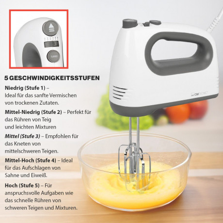 CLATRONIC CLATRONIC Handmixer HM 3775, mit kraftvollen 400 Watt-Motor, 5 Stufen  Ручной миксер CLATRONIC HM 3775, с мощным двигателем мощностью 400 Вт, 5 уровней
