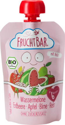 FruchtBar Арбуз, Клубника, Яблоко , Груша и Рис в пластиковом пакете от 6. Месяц ев, 100 г