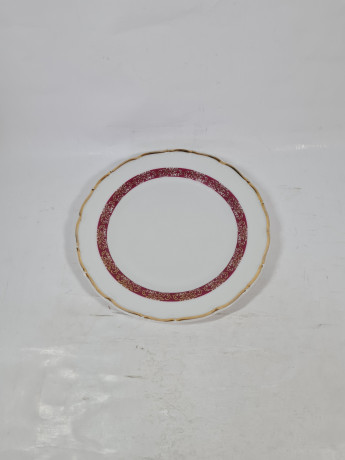 Тарелка винтажная MZ, Karlsbader Porzellan с бордовым узором и золотистым ободком, фарфор, 2 шт., 19 см, Германия, 1960-70гг.
