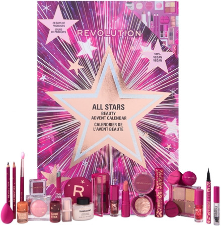 Revolution Beauty Advent Calendar All Stars 2026, Revolution Beauty All Stars бьюти-адвент-календарь 2026 с макияжем для лица, глаз, бровей и губ, 24 подарка