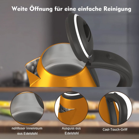 HOMELUX HOMELUX Wasserkocher Edelstahl BPA-freier Heisswasserboiler, Schnelldurchlauferhitzer, 1.8 l, 1500,00 W, Abschaltautomatik und Trockengehschutz, Geeignet fur Kaffee, Tee Blau Чайник HOMELUX из нержавеющей стали, бойлер для горячей воды без BPA, пр