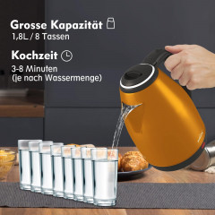 HOMELUX HOMELUX Wasserkocher Edelstahl BPA-freier Heisswasserboiler, Schnelldurchlauferhitzer, 1.8 l, 1500,00 W, Abschaltautomatik und Trockengehschutz, Geeignet fur Kaffee, Tee Blau Чайник HOMELUX из нержавеющей стали, бойлер для горячей воды без BPA, пр