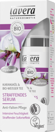 Lavera Serum straffend 3fach Hyaluron & Bakuchiol, 30 ml, Лавера Укрепляющая Сыворотка для лица с маслом Караньи и Белым Чаем, 30 мл