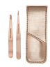 TWEEZERMAN Pinzetten Petite Set Набор пинцетов Petite Set для бровей и ресниц (США), нержавеющая сталь, ручная заточка, скошенный и острый кончики, розовое золото