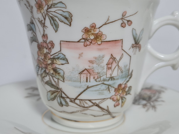 Чайная пара винтажная Im Stil Hutschenreuther "Деревенский пейзаж" в пастельных тонах, фарфор, Германия, 1970-80гг.