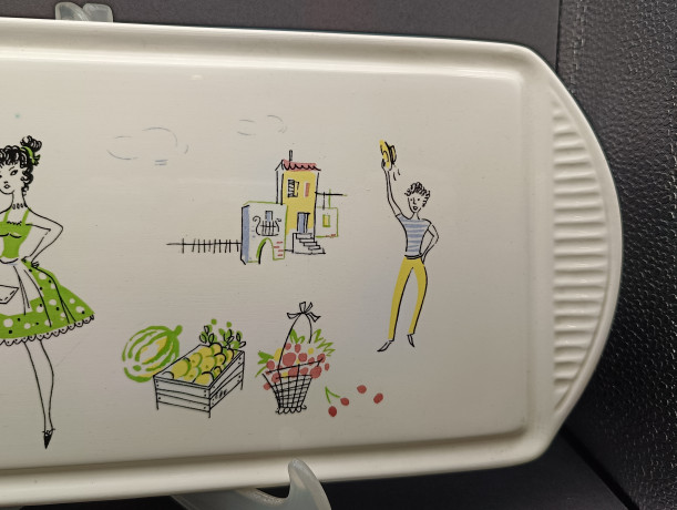 Поднос винтажный Grundstadter Keramik, керамика, прямоуг.форма, 37.5 х 16 см, Германия, 1970-80гг.