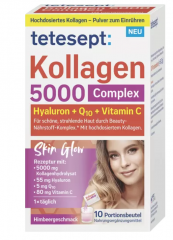 tetesept Kollagen 5000 Complex 10st, Гидролизат коллагена 5000 + минералы для здоровой кожи, со вкусом малины, 10 саше 