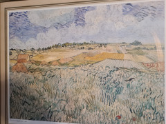 Картина винтажная "Поля в Овере" Винсент Ван Гог, золотистая рама, 43 x 35 см, Германия, 1960-70гг.