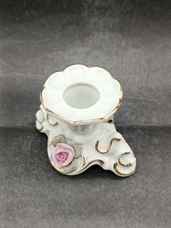 Подсвечник винтажный Dresden с розовыми цветками, фарфор, 6 х 9 см, Германия, 1960-70гг.