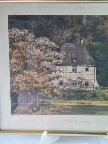 Картина винтажная в раме, типография Fritz Grandt&Co Kunstverlag / Berlin, изображение домика Гете в 1828, 37,5 x 29,5 см, Германия, 1960-1970гг.