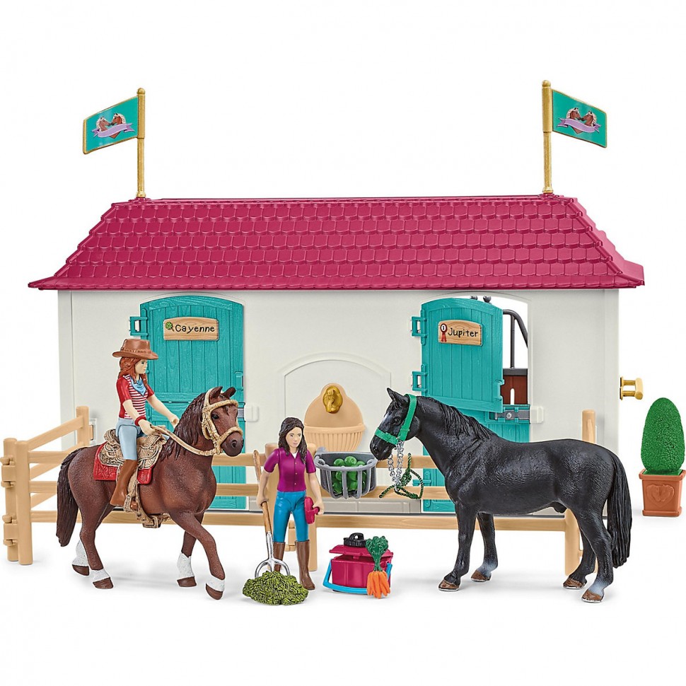 Купить Schleich Schleich Horse Club Bundle: 42551 Horse Club Lakeside  Pferdehof + 42593 Wohnwagen fur geheime Club-Treffen Комплект Schleich  Horse Club: 42551 конная ферма Horse Club на берегу озера + 42593 караван