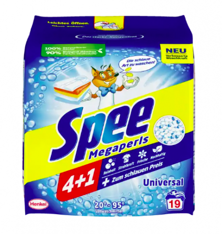Spee 4+1 Megaperls 19 WI Универсальное моющее средство мега кристаллы для белой и светлой одежды, 19 загрузок